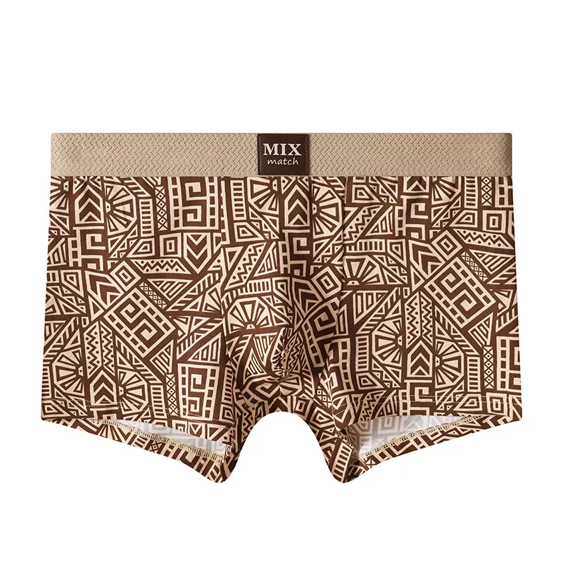 New Style Mens Cotton Boxer Shorts Printed Mid Waist Large Size Breathable Underwear