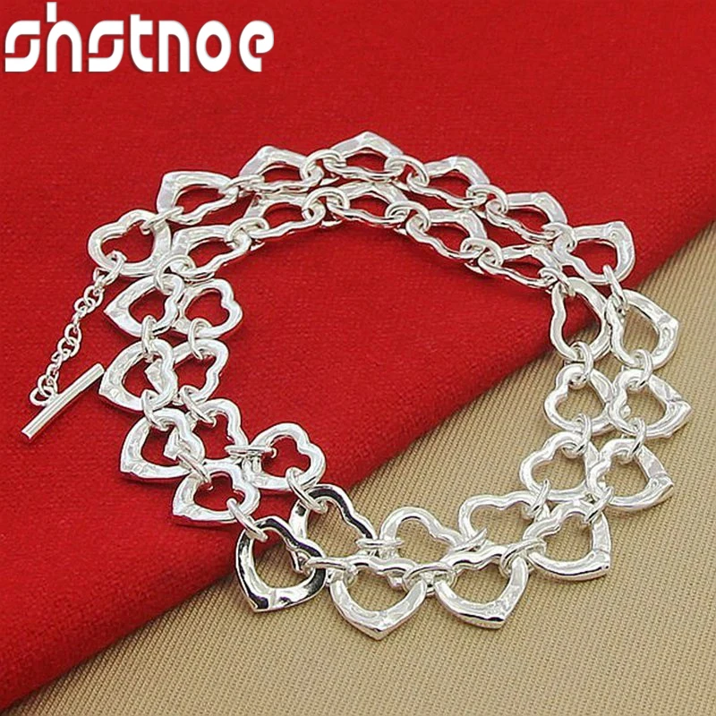 SHSTONE-Collier coeur complet en argent regardé 925 pour femme, jolis bijoux de fête de fiançailles de mariage, cadeau d'anniversaire et de Saint-Valentin