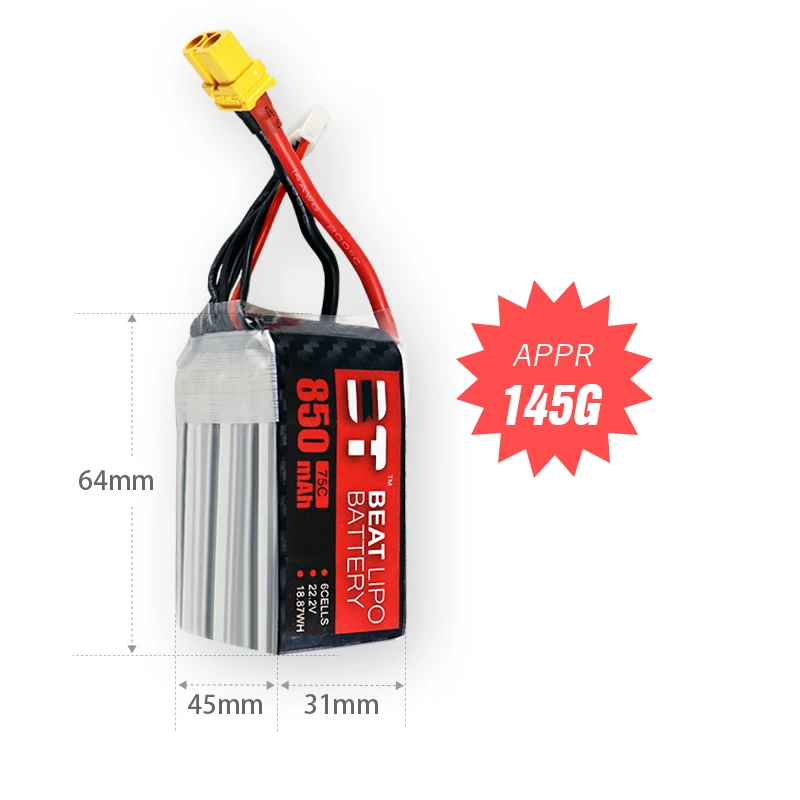 Upgrade 6s 22.2V 850mAh 75C LiPo Battery For RC Helicopter Quadcopter FPV Racing Drone Parts 22.2v Drones Battery With XT60 Plug