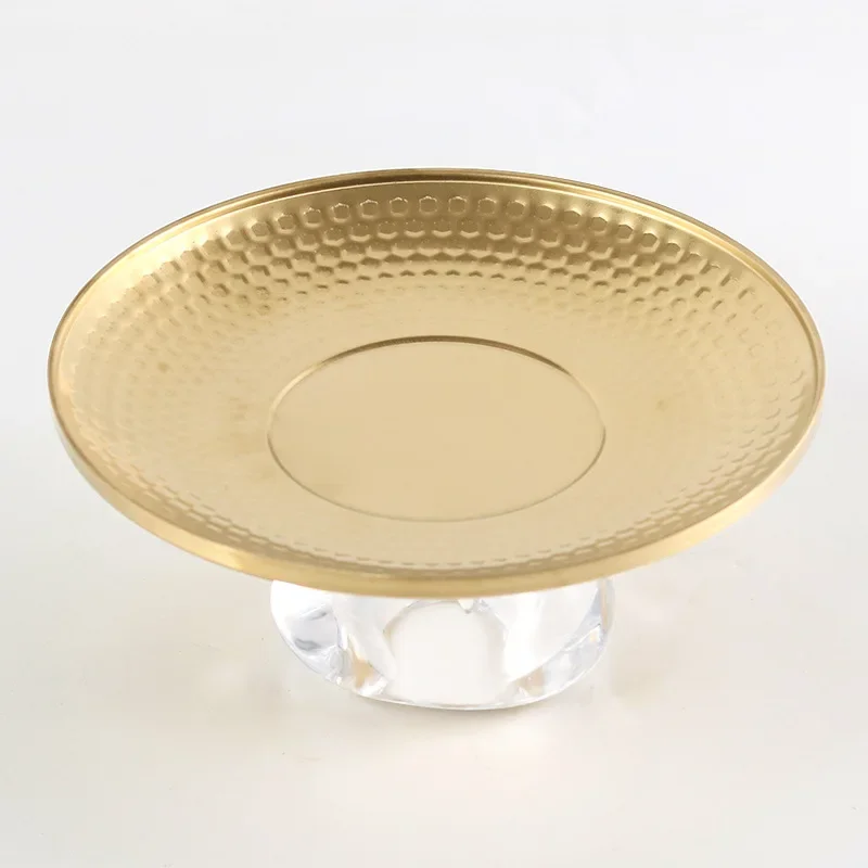 Metal Storage Tray Round Fruit Platter Desktop Storage Container High Foot Plate Transparent Base Candy Bowl Jewelry Dish