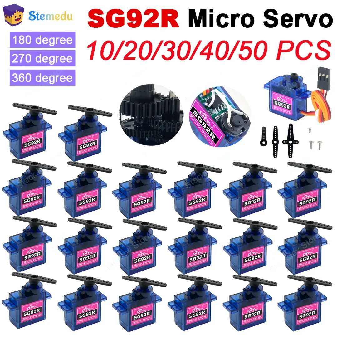 

SG92R 10/20/30/40/50Pcs NEW Micro Analog Servo Motor DC4.8-6V 180/270/360 Degree For Rc Helicopter Plane Boat Car Airplane Model