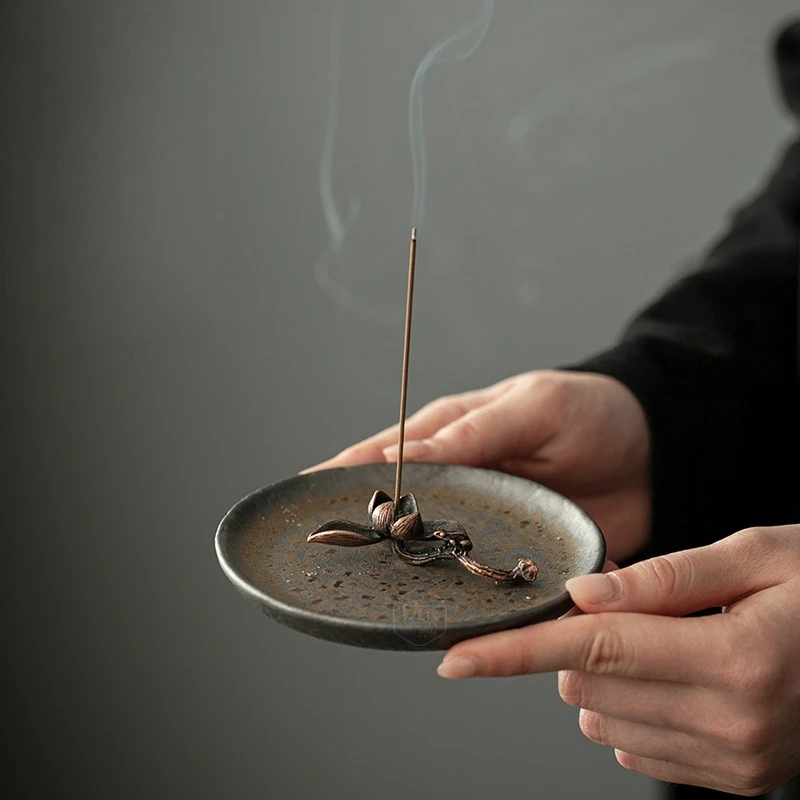 

Retro gold-plated incense tray incense insert base, indoor Zen inspired small incense burner decoration, agarwood incense burner