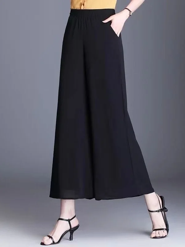 Casual wijde pijpen broek dames zomer 2025, dunne losse afslankende veelzijdige moeder casual negenpunts rechte buisbroek