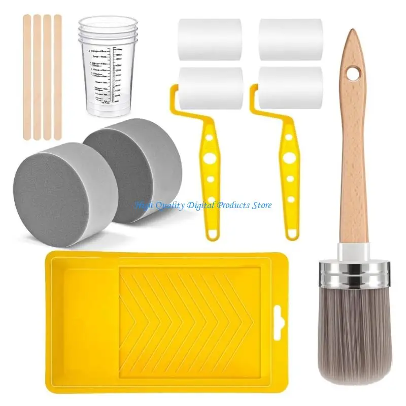 U2JE 18Pieces Essential Painting Brush Roller Tool Set For Furniture Doors And Detailed Work 18 In Paint Application Set