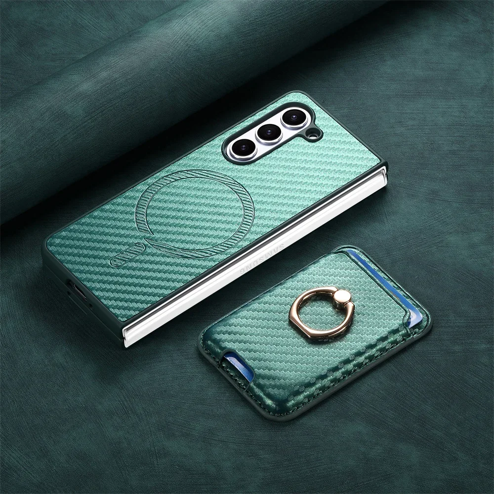 2 in 1 Detachable Carbon Fiber Card Wallet For Samsung Galaxy Z Fold 6 5 4 5G Magnetic Phone Case with Screen Protector Cover