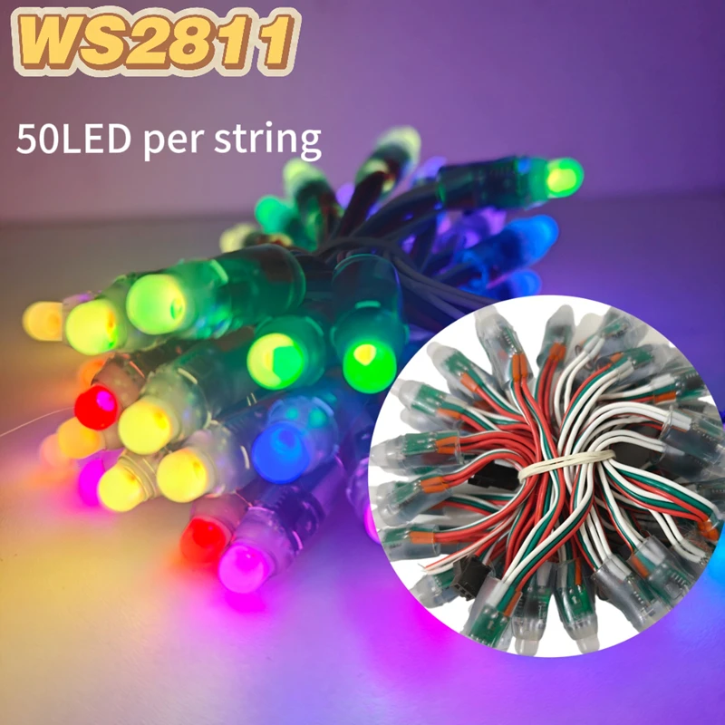 DC5V 50pcs WS2811 Pixels Digital Addressable LED String Lights Waterproof RGB Full Color 12mm DC 5V for Christmas design