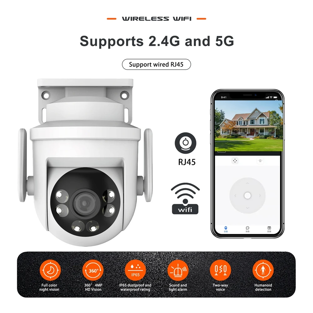 A26Z 4MP TUYA WiFi Outdoor Rainproof Camera 2.4G & 5G RJ45 Wired Two-Way Intercom Al Motion Detection Night Vision EU Plug