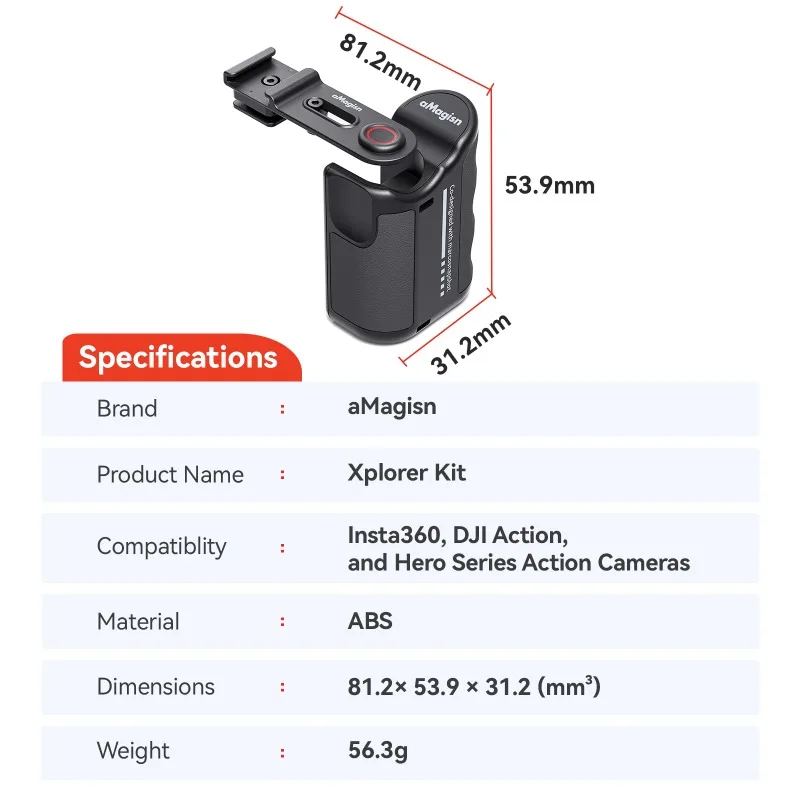 aMagisn Hand Grip Xplorer Kit with Shutter Button for Insta360 AcePro2 DJI Hero Series Cameras Compatibility Frame and Mount