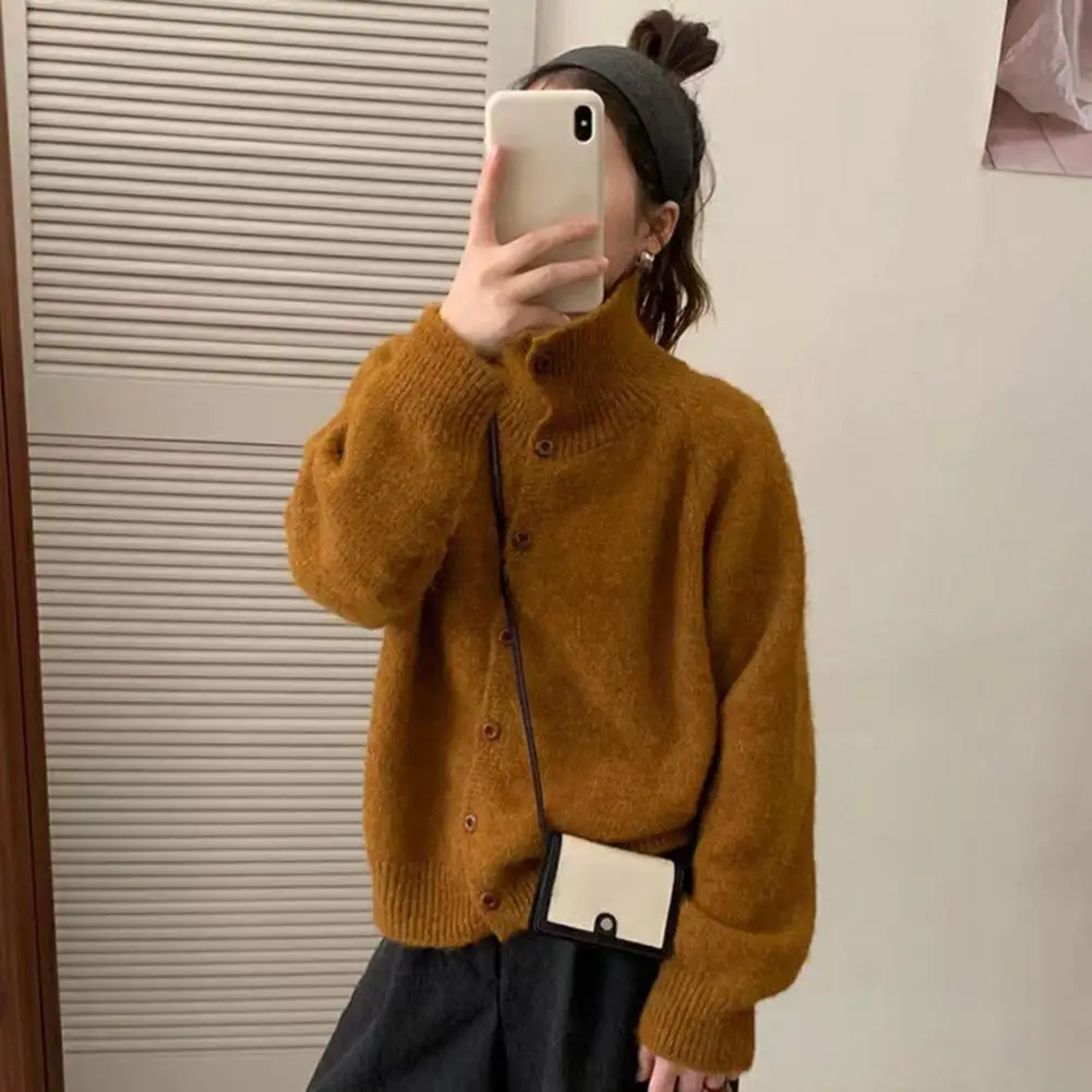 

2025 Women's New Knitted Cardigan Sweater Autumn And Winter Loose Knitted Shirt Lapel Button Cardigan Jacket Plush Warm Coat