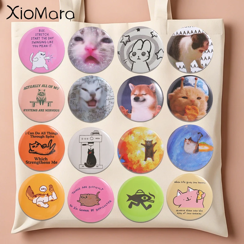 Cartoon Animal Viral Internet Meme Tinplate Soft Button Pins Exploding Cat Rocket Mushroom Cloud Round Badge Jewelry Gifts