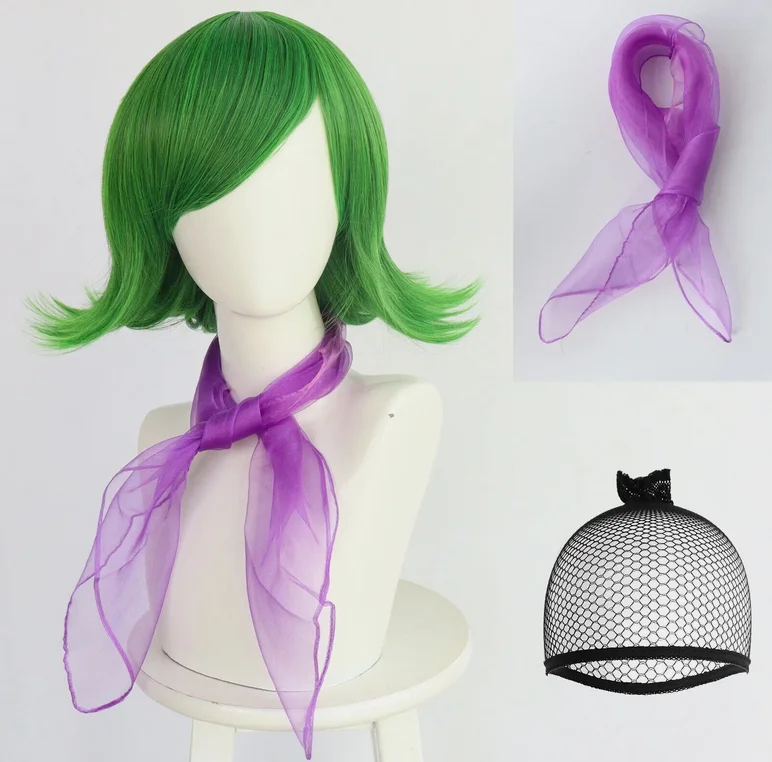 Disgust Cosplay Wig Movie Inside Out Green Short Curly Hair Costume Wig