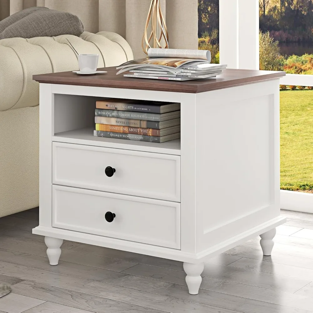 Farmhouse End Table with Charging Station, 23.6
