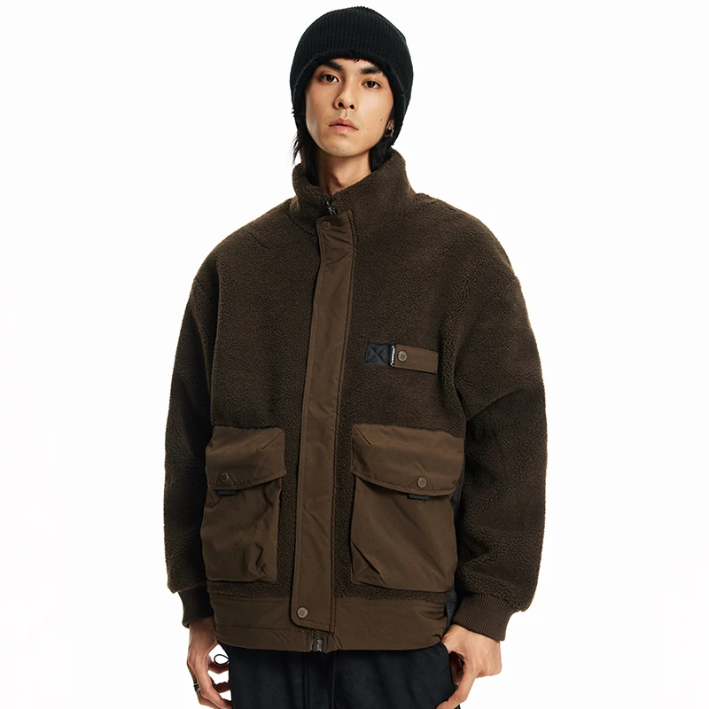 

American Splice Faux Fur Wool Parka Jacket Men Winter Streetwear Fashion Velvet Loose Casual Plus Size Motorcycle Jacket Coat