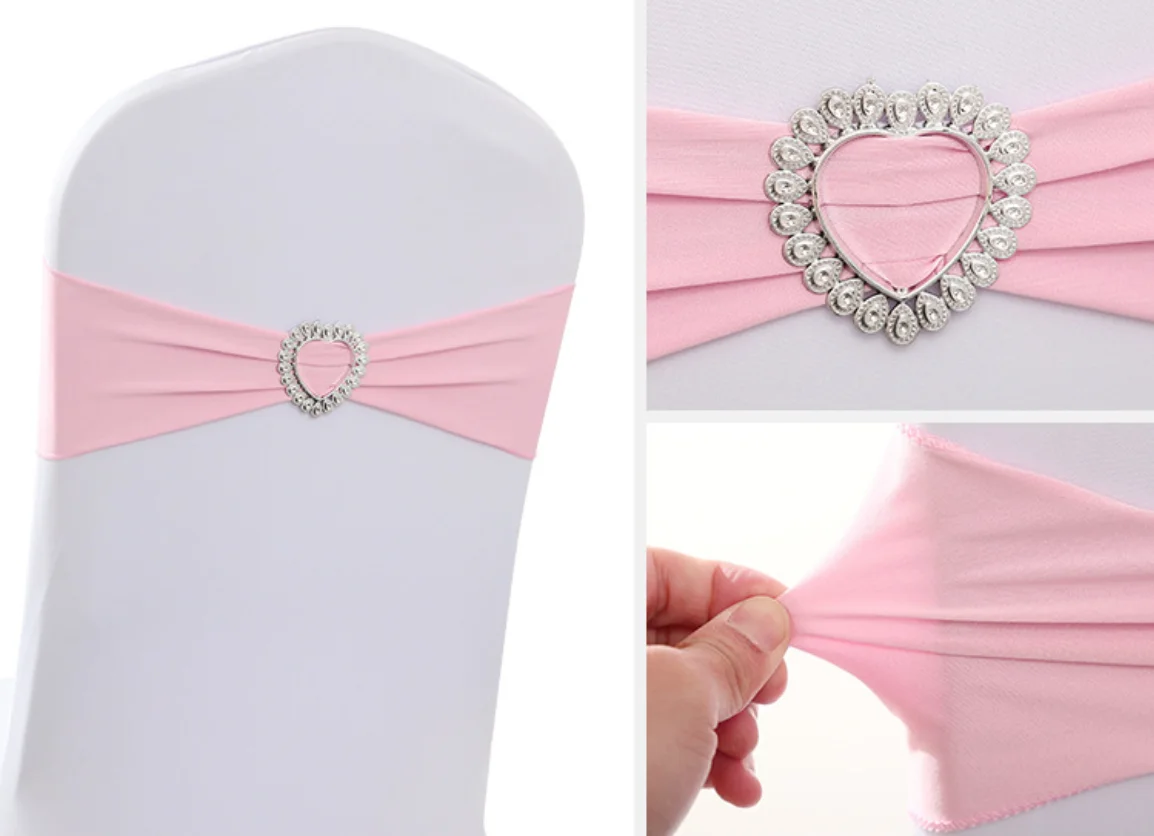 10PCS Wedding Decoration Bow Tie Elastic Chair Sash Spandex with Heart Buckle Knot for Wedding Banquet Meeting Birtnday Party