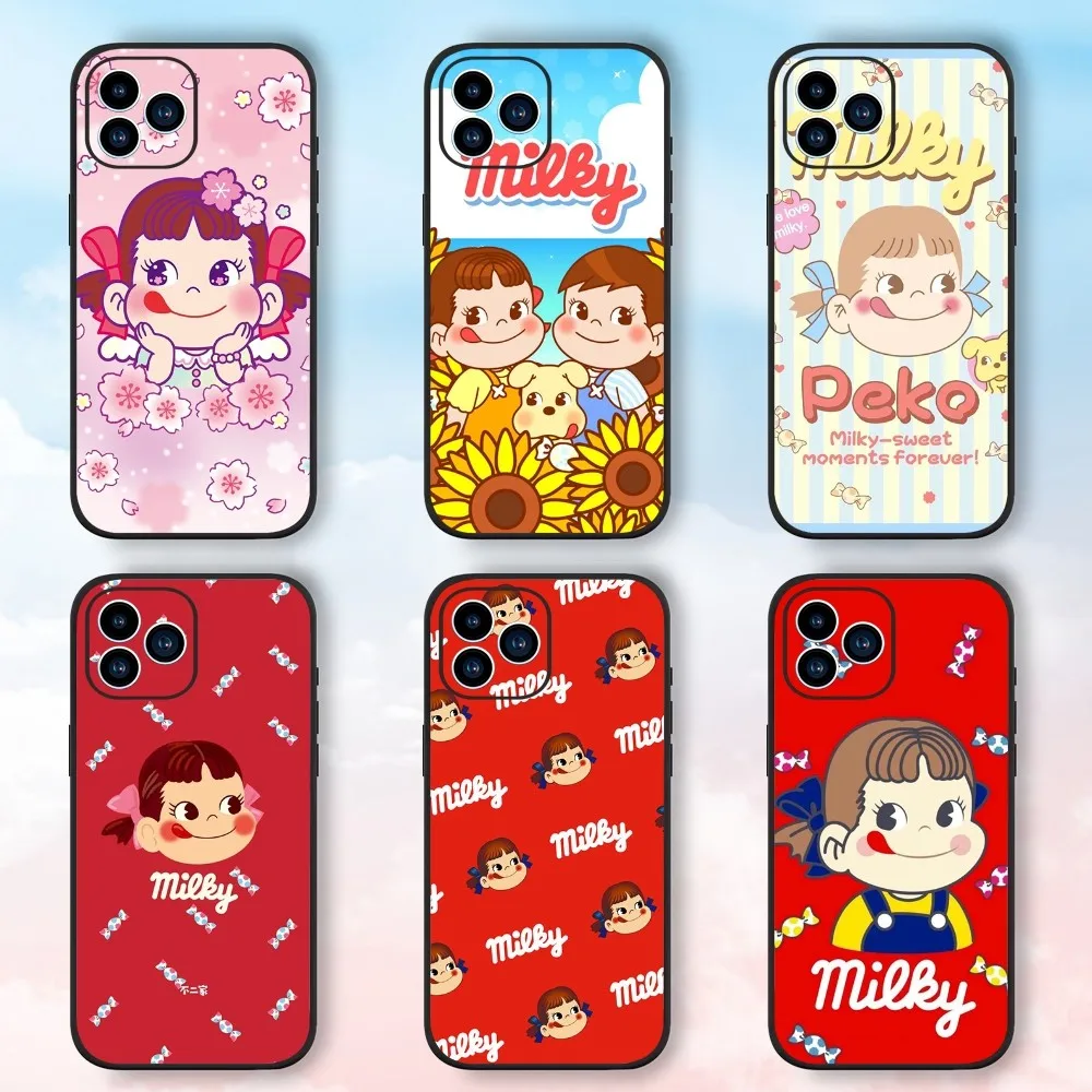 Fujiya Peko-chan Phone Case For Samsung Galaxy S24 S23 S22 S21 S20 FE S10 S9 S10E Plus Ultra Lite 5G Black Phone Case