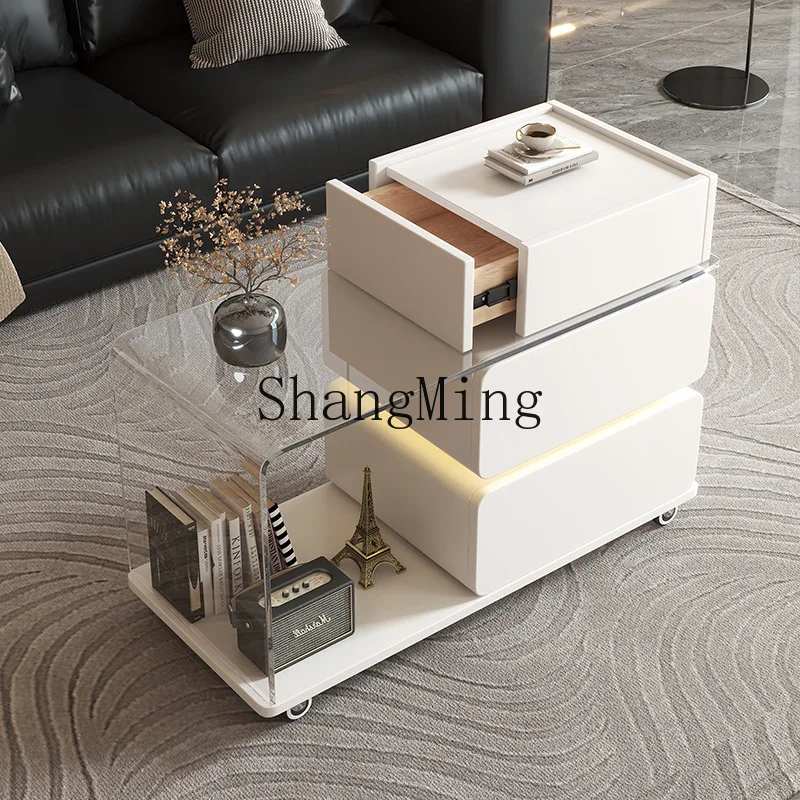 

FG new removable corner sofa side cabinet household small apartment high-end glass edge table
