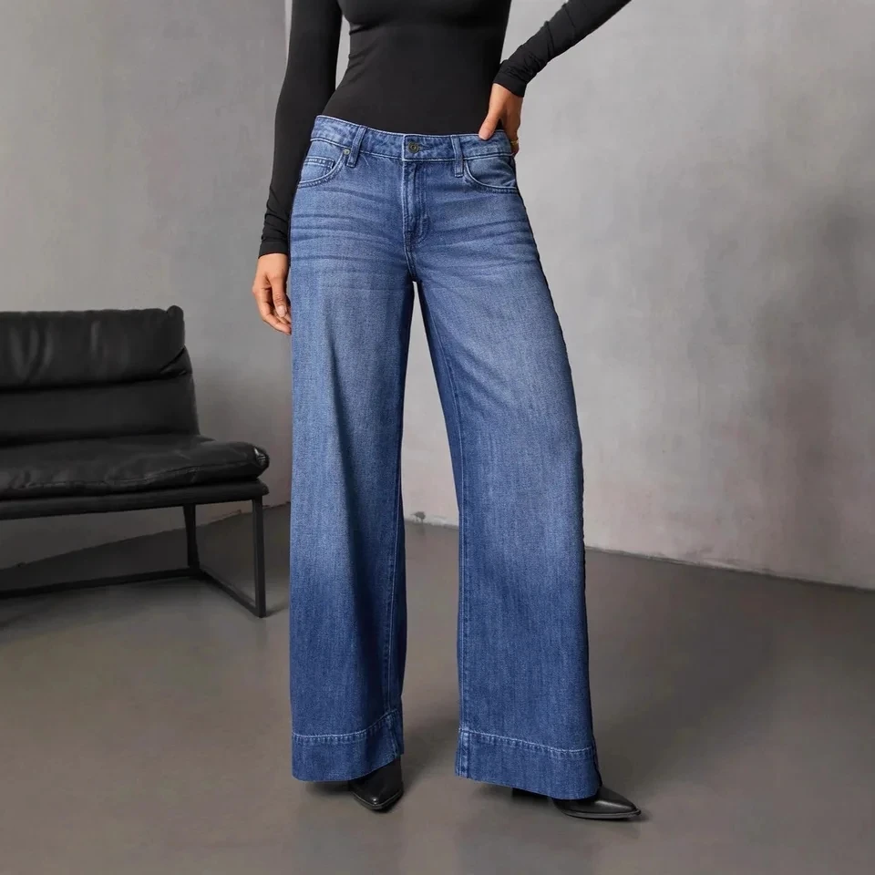 

2026 New Fashion Leisure Wash Straight Wide Leg Denim Trousers Women Slimming Stylish Long Pants Multiple Sizes Available