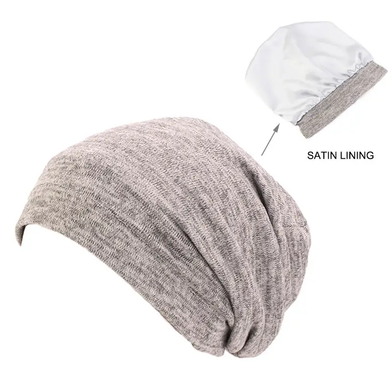 Satin Lining Bonnet Caps For Women Men Cotton Soft Stretch Baggy Hat Knit Beanies Sleeping Hat Silk Night Cap Skullies Headwrap - Image 6