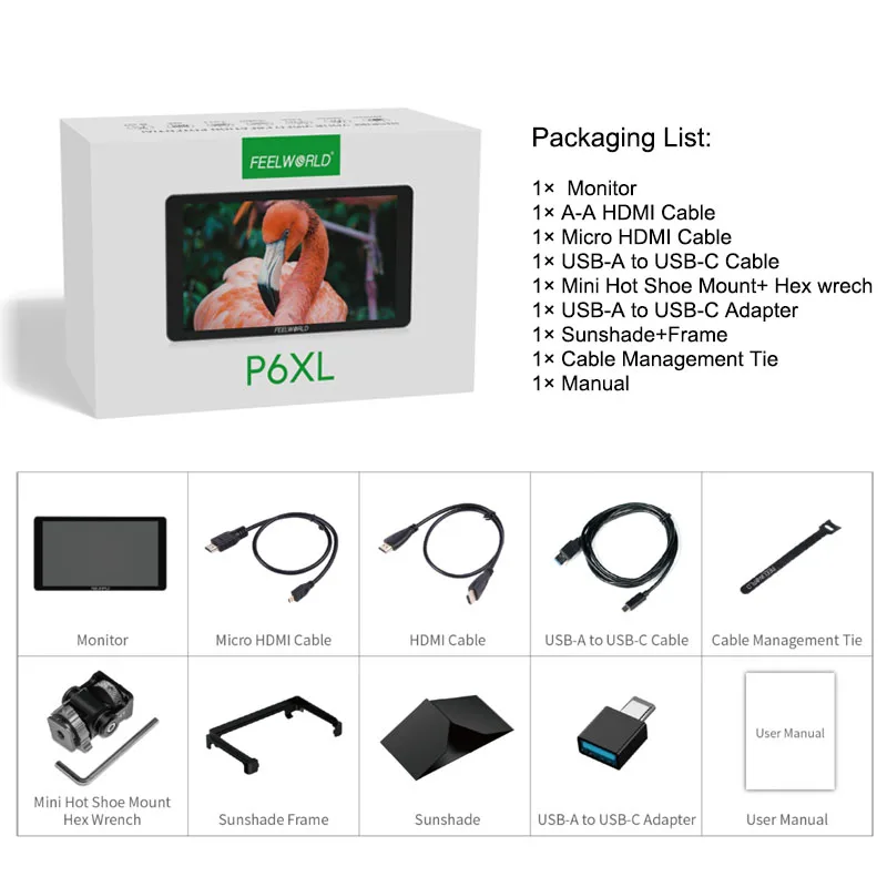 FEELWORLD P6XL 6 Inch Aluminium Built-in Battery DSLR Camera Field Monitor Touch Screen 4K HDMI High Brightness 1200nit