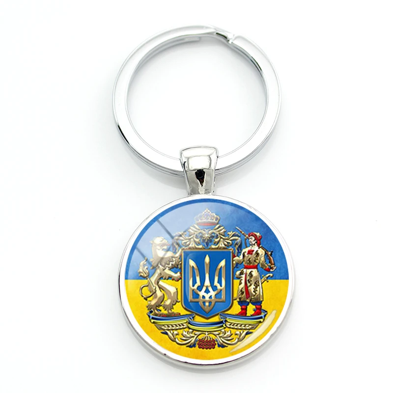 TAFREE National Symbols Of Ukraine Pendant Keychains For Men Women Tryzub Ukrainian Solidarity New Glass Jewelry QKT557