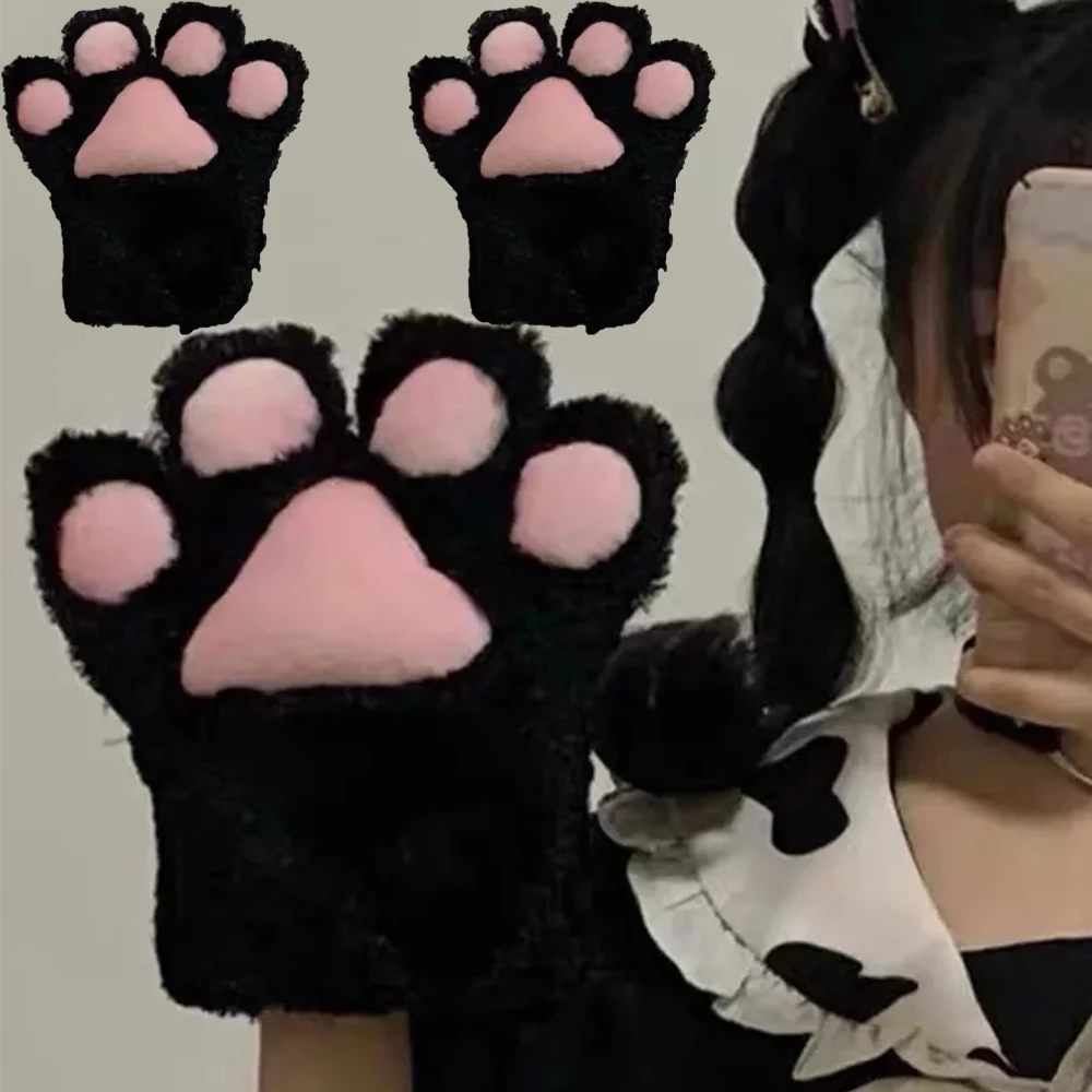 

Lolita Cat Paw Gloves Hairband Dance Prom Halloween Christmas Party Cosplay Girls Winter Plush Fluffy Warm Full Finger Mitten