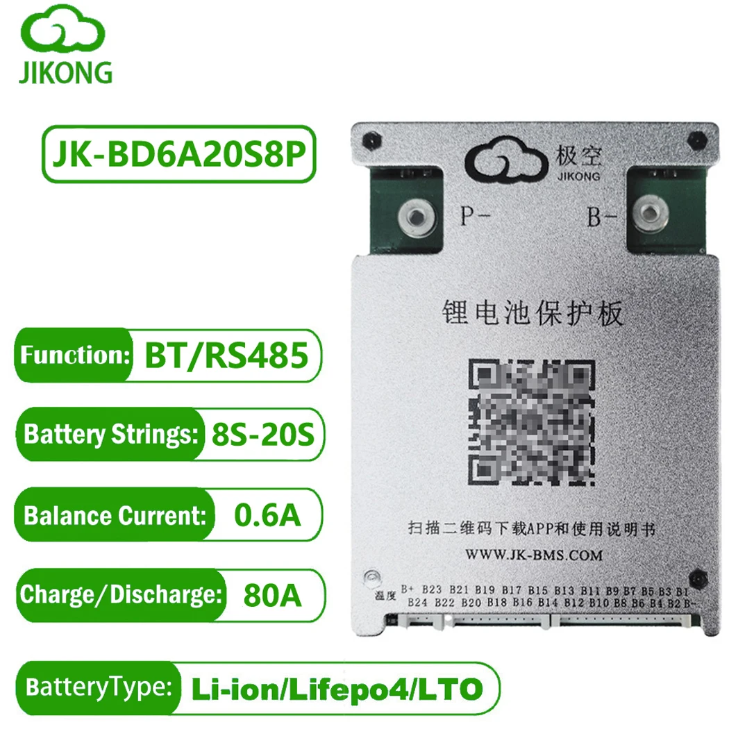 JK BMS Lifepo4 Battery 8S 24V SMART 16S 48V JK-BD6A17S8P 0.6A Active Balance 20S 72V 24S 60A 80A Li-ion 18650 Battery Pack Ebike