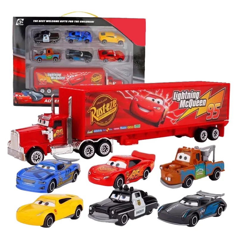 7-6pcs Set Disney Pixar Car 3 2 1 Lightning mcQueen Jackson Storm Mack Truck 1:55 Diecast Metal Car Model Toy Boy Christmas Gift