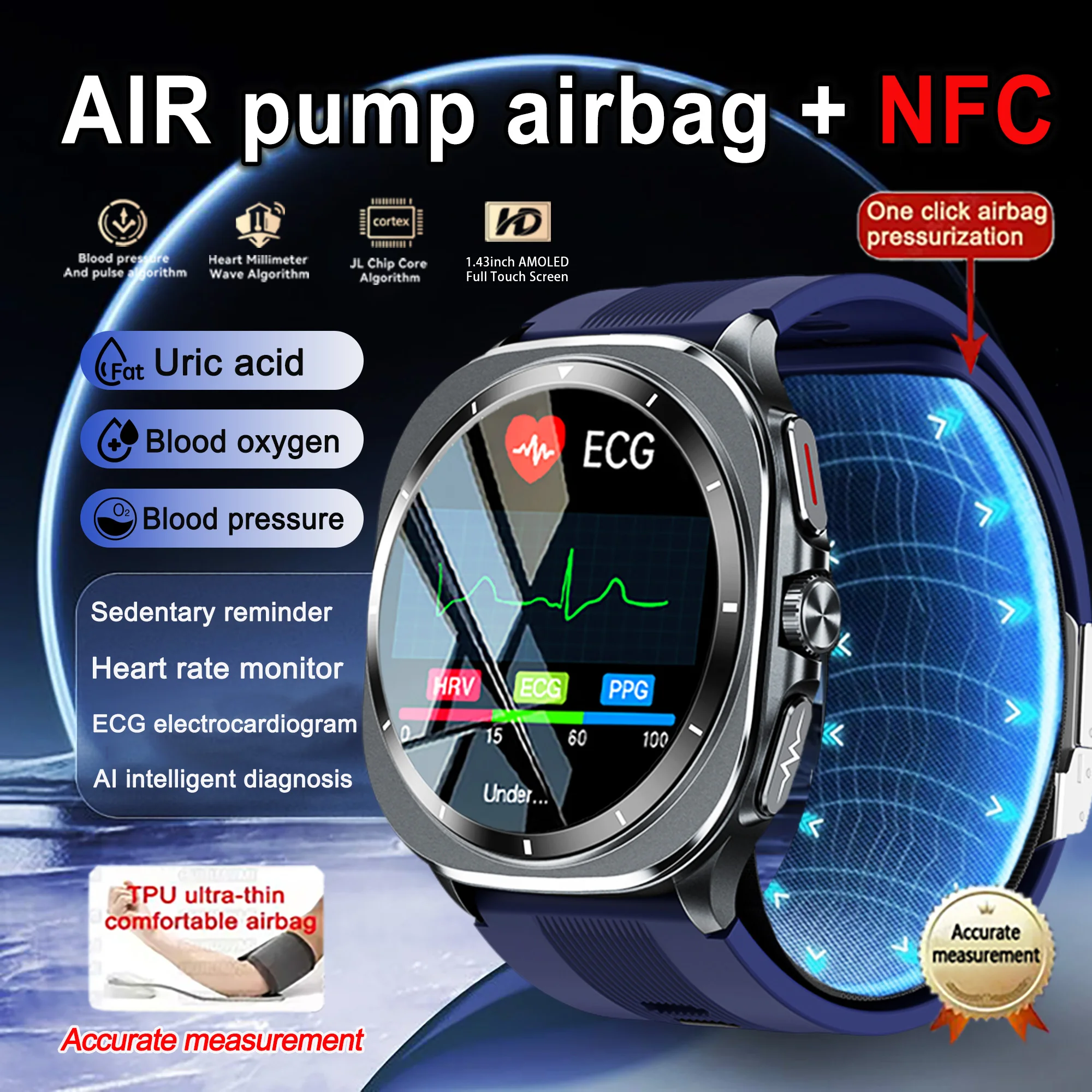 

Новые умные часы 2026 года с функцией измерения давления (воздушный насос, воздушная подушка), мониторинг здоровья, для мужчин и женщин, измерение уровня кислорода в крови, HD, звонки по Bluetooth