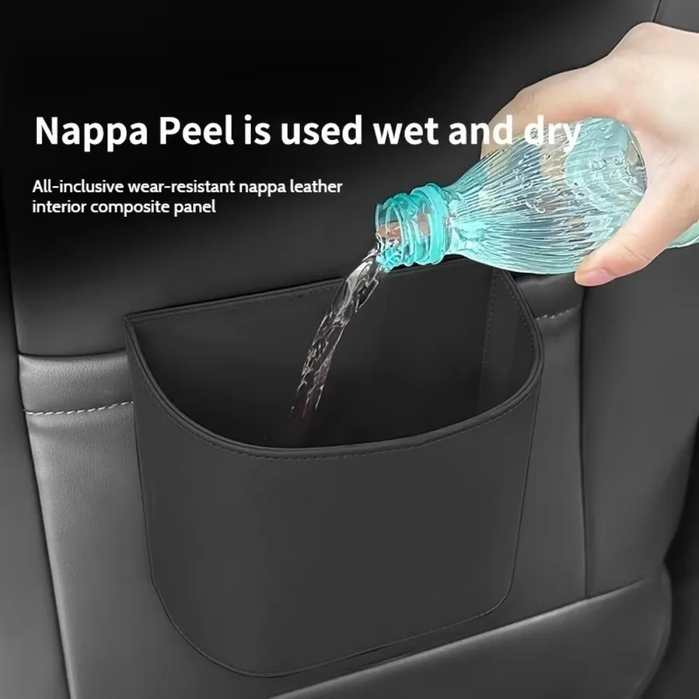 PU Leather Car Trash Can Compact Hanging Rear Seat Garbage Bin Large Space Easy To Fix Design Car Door Trash Can Storage Box view 5
