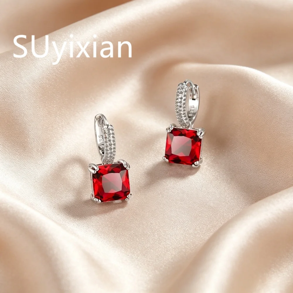 925 Sterling Silver Simple Light Luxury Square Zircon Earrings for Anniversaries, Birthdays, Weddings and Parties