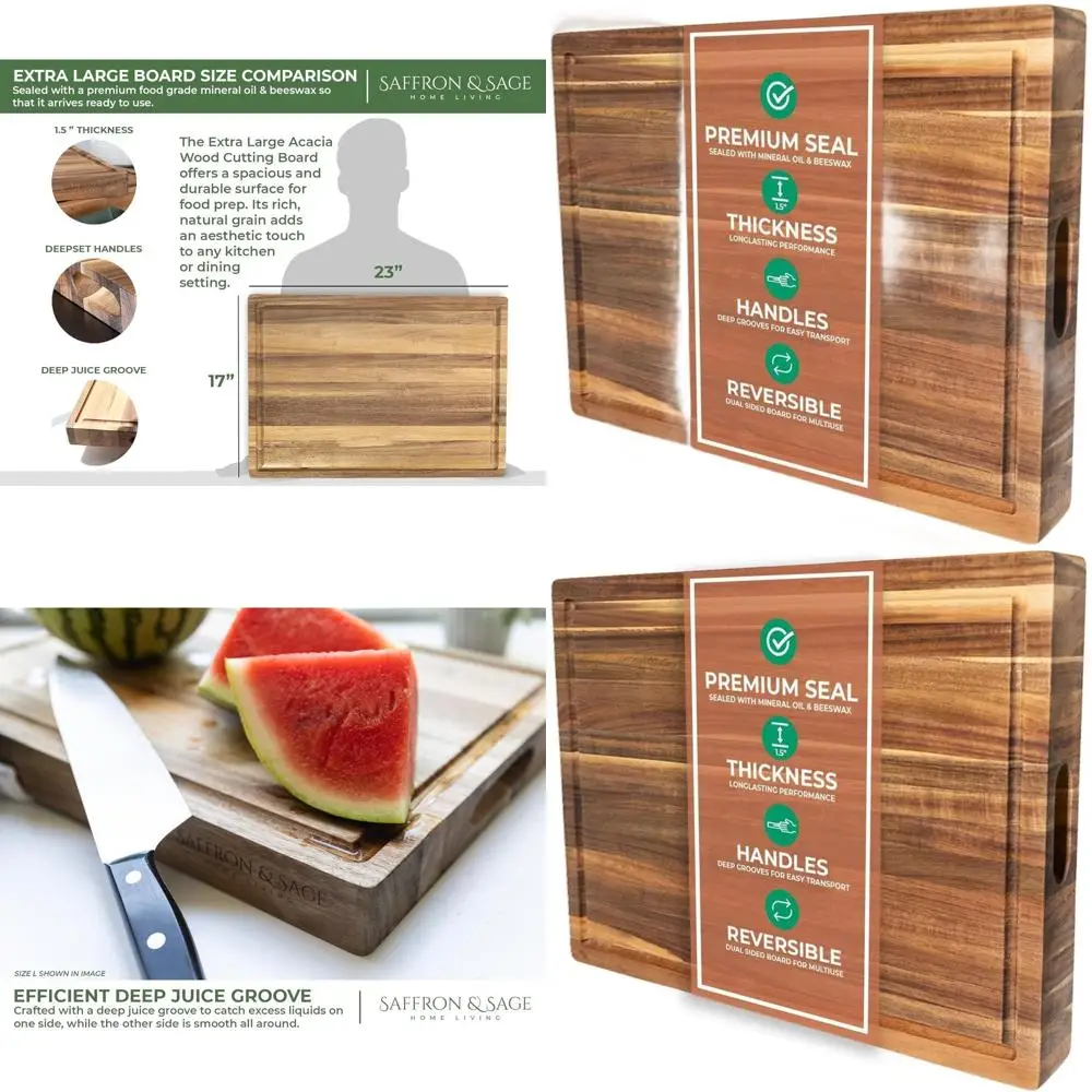 

Большая разделочная доска из дерева акации 23x17 — толщина 1,5 дюйма с канавкой для сока, двусторонняя для кухни и домашних принадлежностей