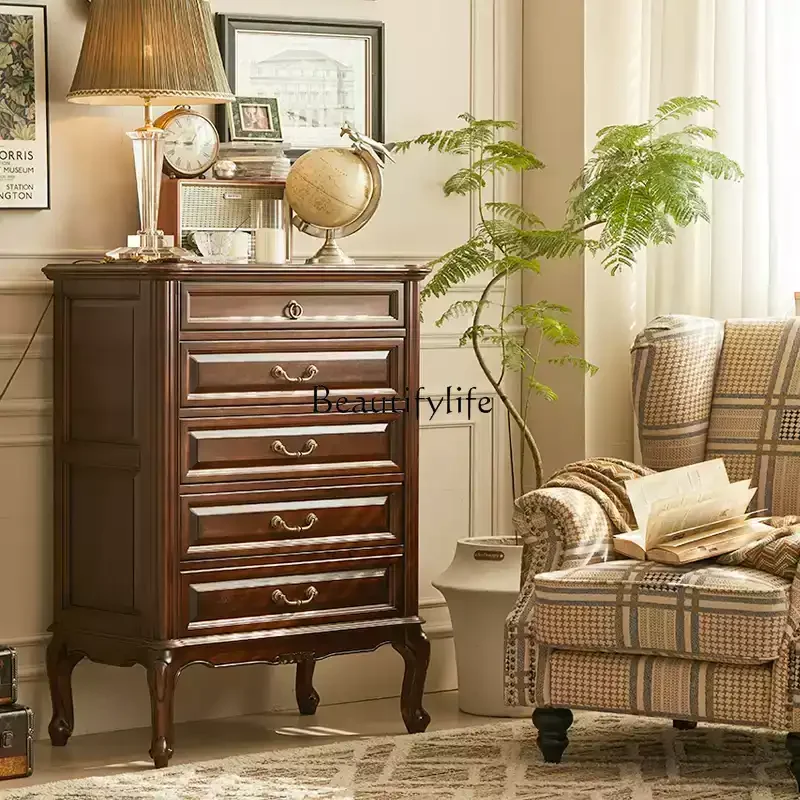 American luxury retro neoclassical mahogany heart all solid wood tall chest of drawers