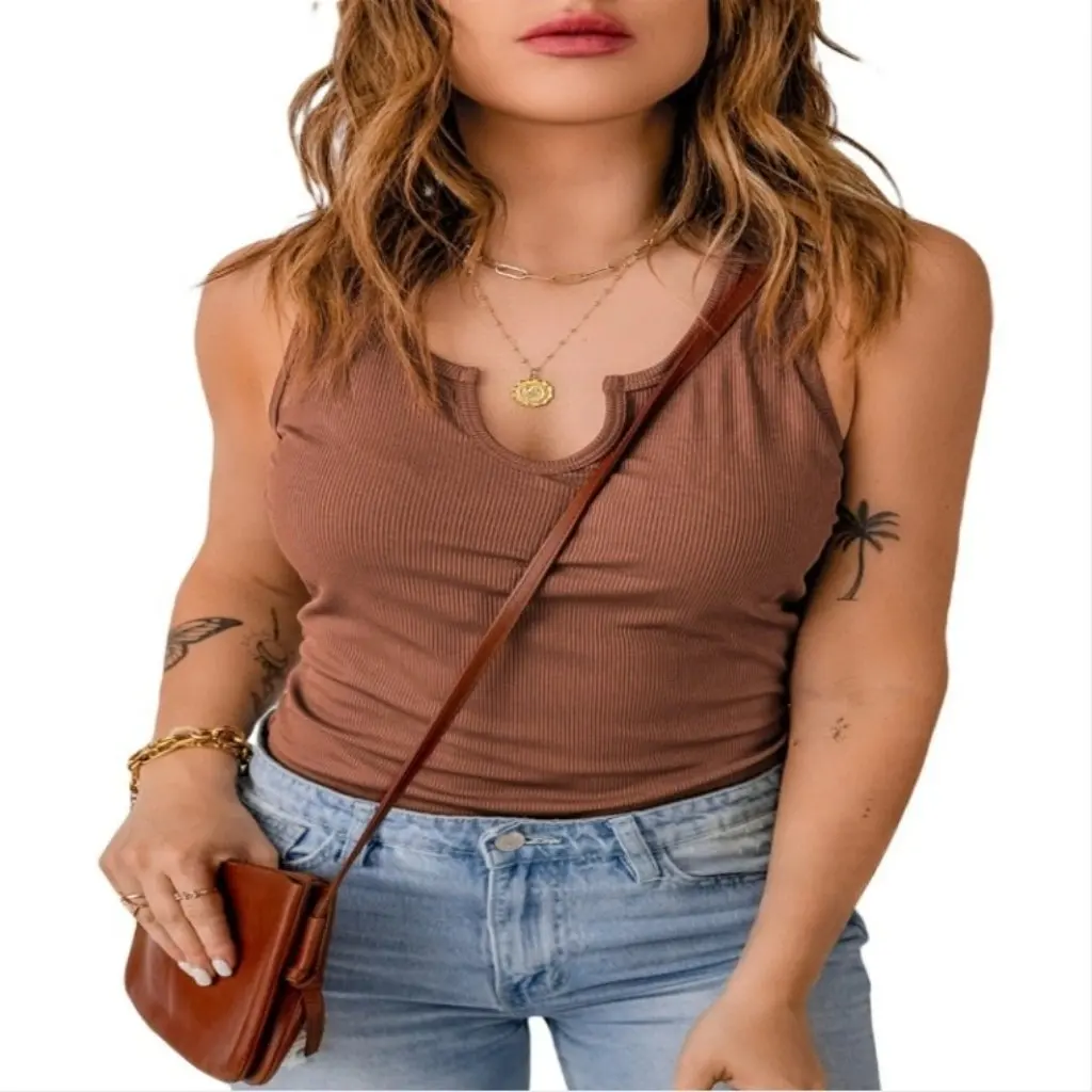 

Летний женский элегантный повседневный однотонный топ без рукавов в европейском и американском стиле, экспорт, новинка