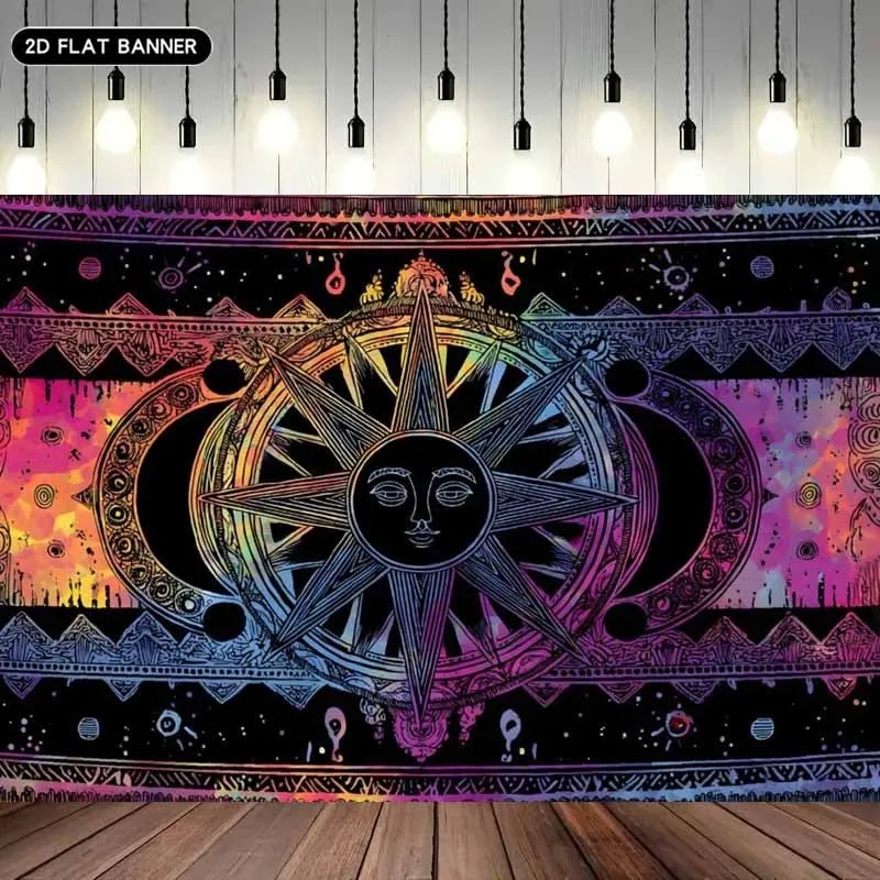 Bohemian Astrology Celestial Zodiac Wall Tapestry Sun Moon Mandala Boho Room Hanging Decor Art Polyester Banner Decoration
