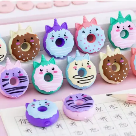 Bilashmart 3pcs 5pcs 10pcs Unicorn Doughnut Student School Office Supplies Children Erasers for Kids Gift Pencil Rubber Stationery Kawaii