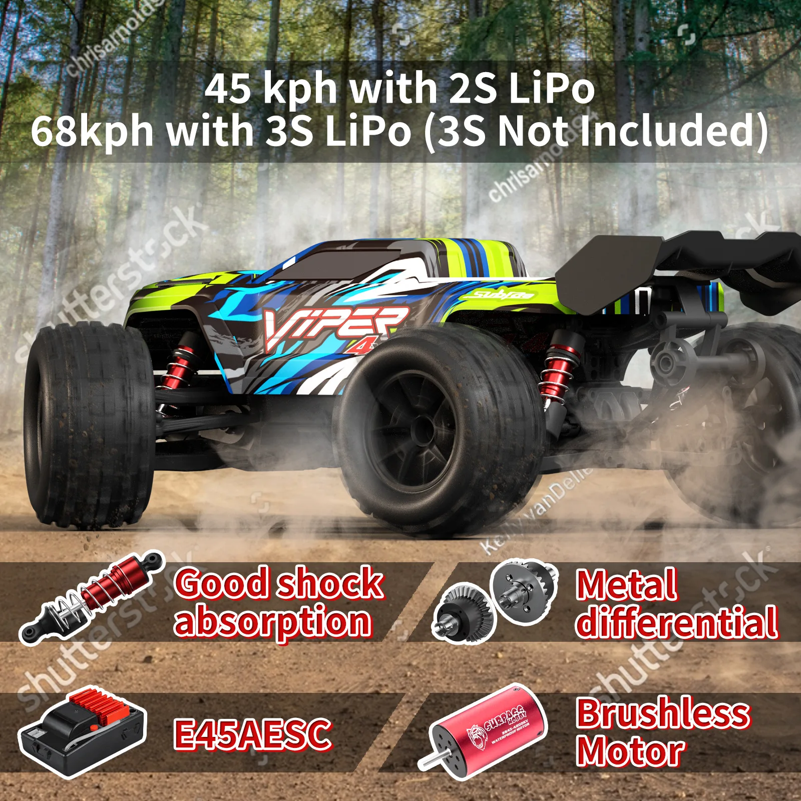 Carro RC de alta velocidade com motor sem escova, 4WD veículo off-road, 75km, h, carro RC para aventura todo o terreno