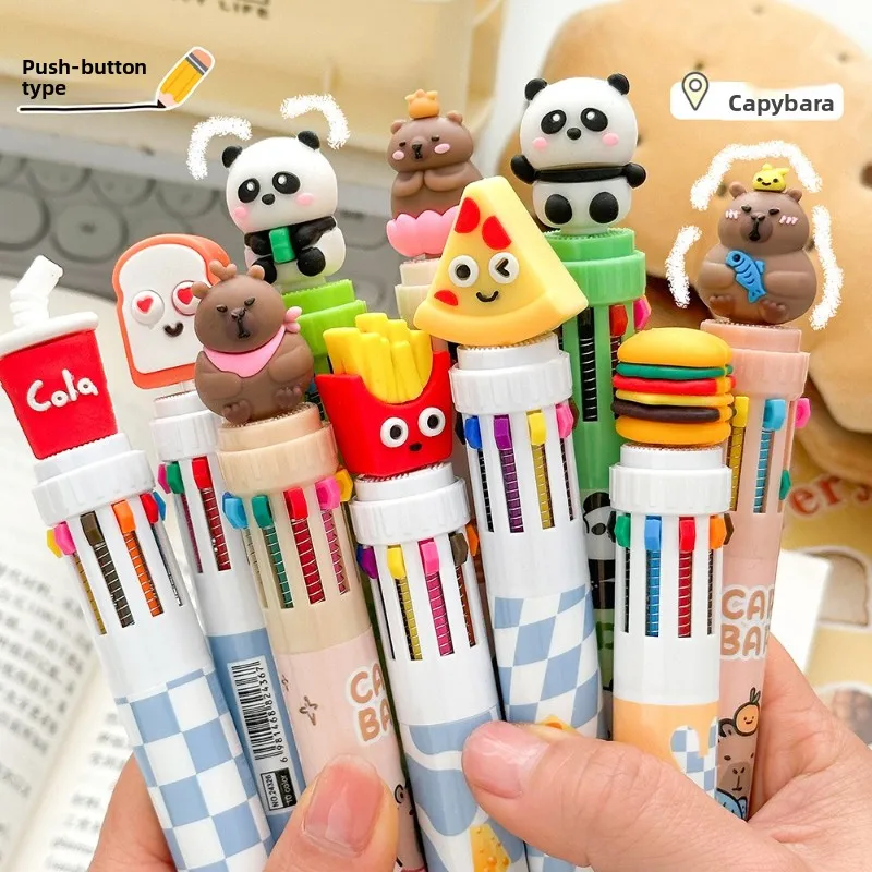 

Десятицветный мультяшный пресс, 10-цветная шариковая ручка, студенческие канцелярские принадлежности, многоцветная ручка для справочника, несколько стилей на выбор