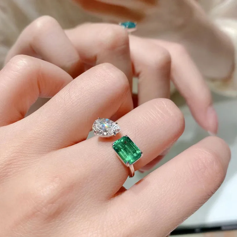 CAOSHI Stylish Green Crystal Adjustable Ring Female Daily Wearable Accessories with Fashion Design Unique Asymmetric Jewelry