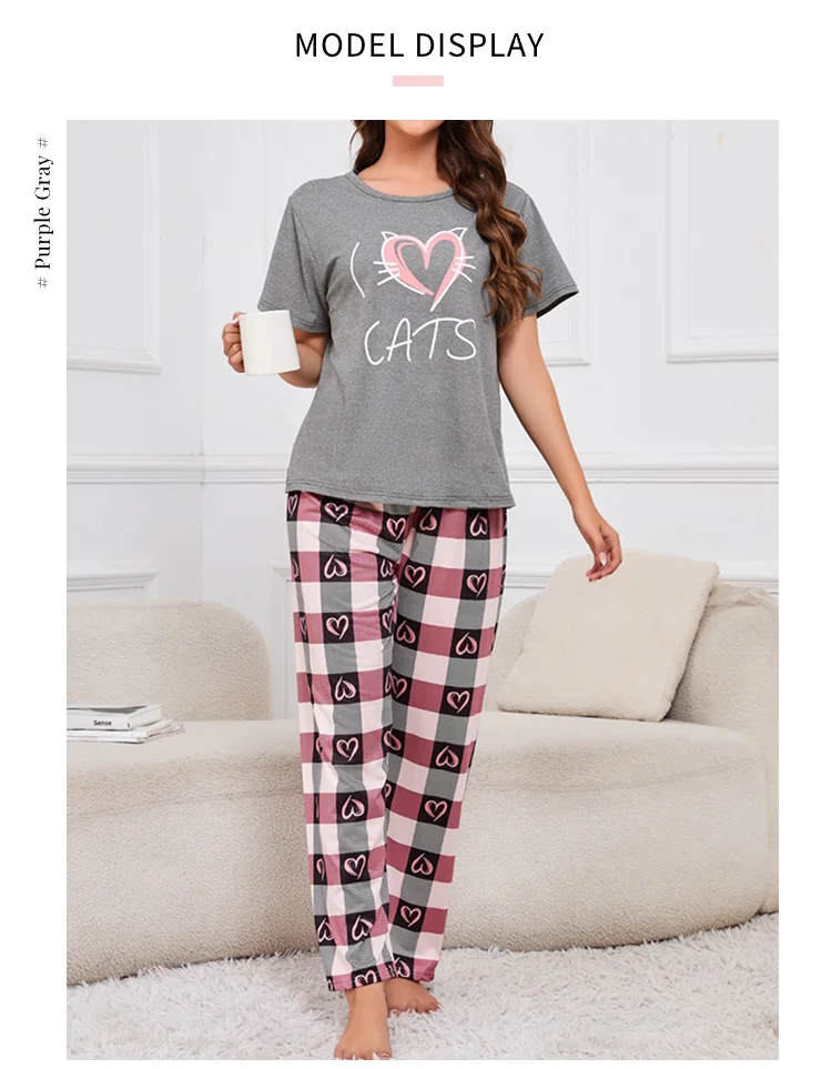Damen-Pyjama, Heimanzug, weicher Komfort, Nachtwäsche, Loungewear, Herbst, Rundhalsausschnitt, Tops und Shorts, Pyjamahose, 3-teiliger Pyjama für Damen – Detail 5