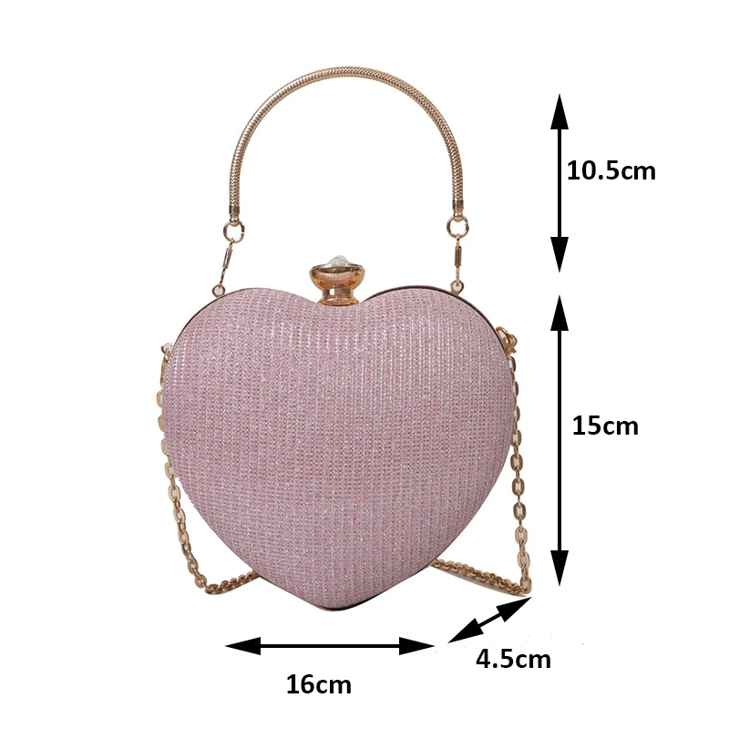 Abend Clutch Tasche Frauen Tasche Glänzende Handtasche Herz Form Metall Kupplungen Tasche Mode Kette Schulter Umhängetasche Luxus Dame Geldbörse – Detail 34