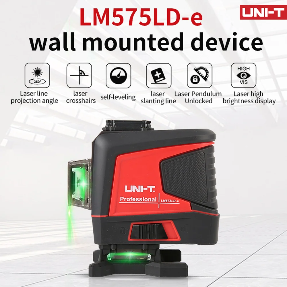 Un-t 12 Linee Livello Laser LM575-e 3D Autolivellante 360 Croce Orizzontale E Verticale Linea Raggio Laser Verde Super Potente