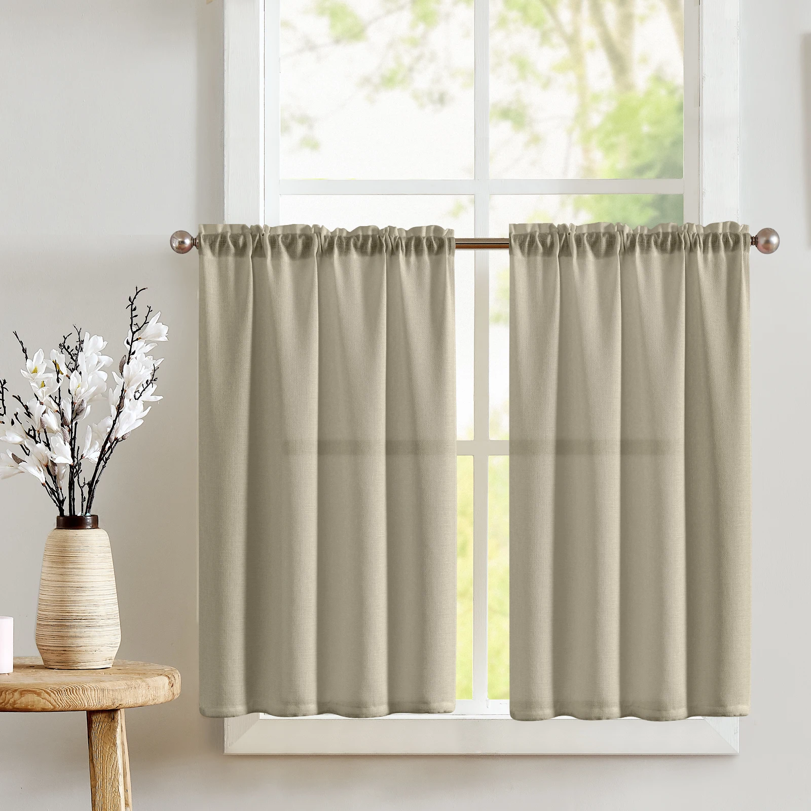 JINCHAN Semi Sheer Curtains for Kitchen Weave Short Window Cafe Curtains Curtains for Living Room Linen Look Tier Curtains