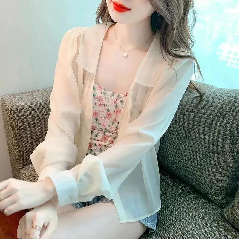 Loose Ice Silk Shells Thin Summer Cover up Sun Protection Air Conditioning Outerwear Top Women's Fashion Commute Style V Neck...