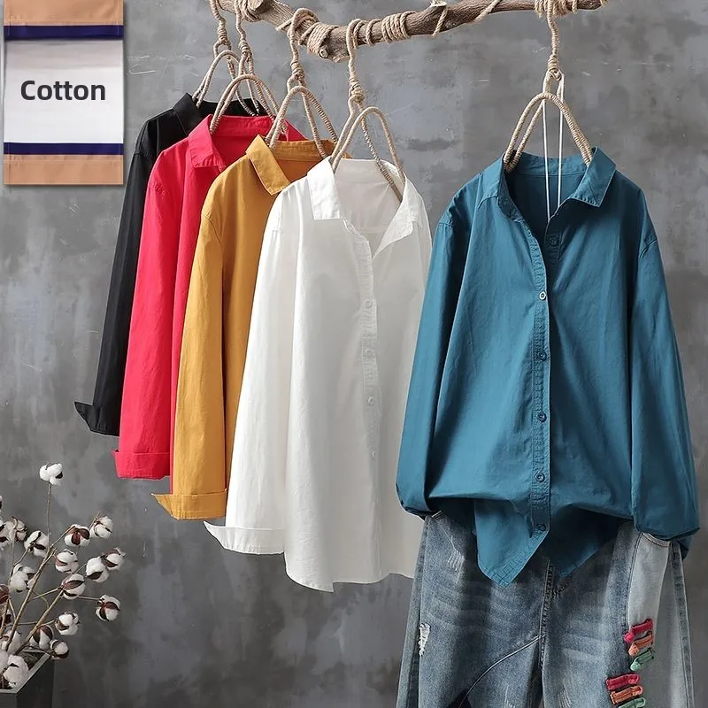 

High-End Women's Cotton Linen Long Sleeve Shirt Spring Loose Slimming Open Cardigan Top Comfortable Breathable Regular Fit