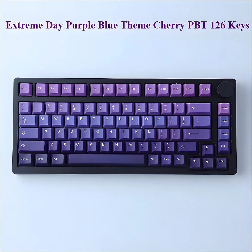 Purple blue gradual change cherry keycap set PBT 126 keys, polar day theme, suitable for 61/87/104/108 mechanical keyboard