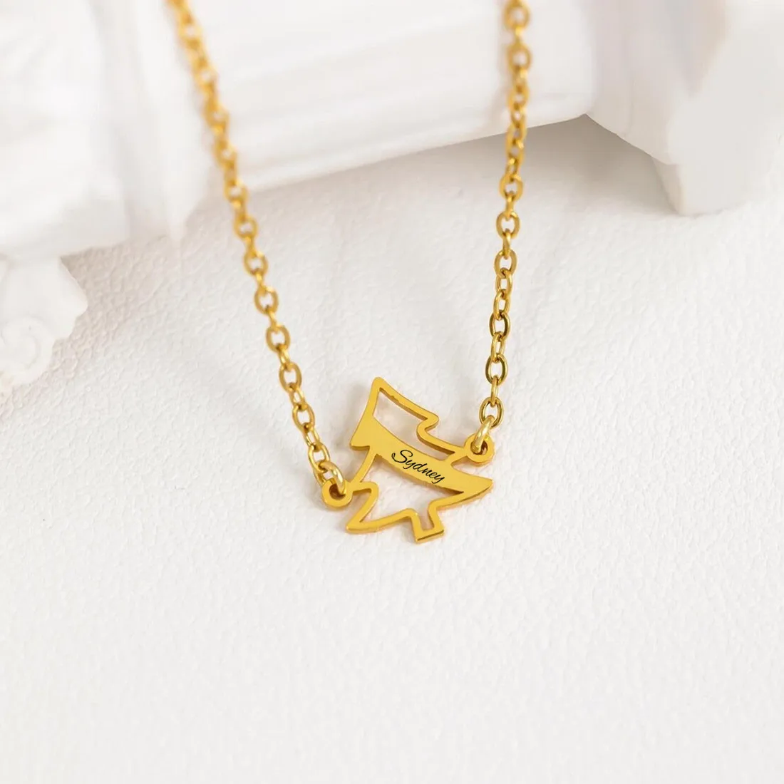 

Персонализированное ожерелье в виде рождественской елки, подвеска с именем и гравировкой из нержавеющей стали, рождественские украшения, подарок для семьи, праздника, подарок