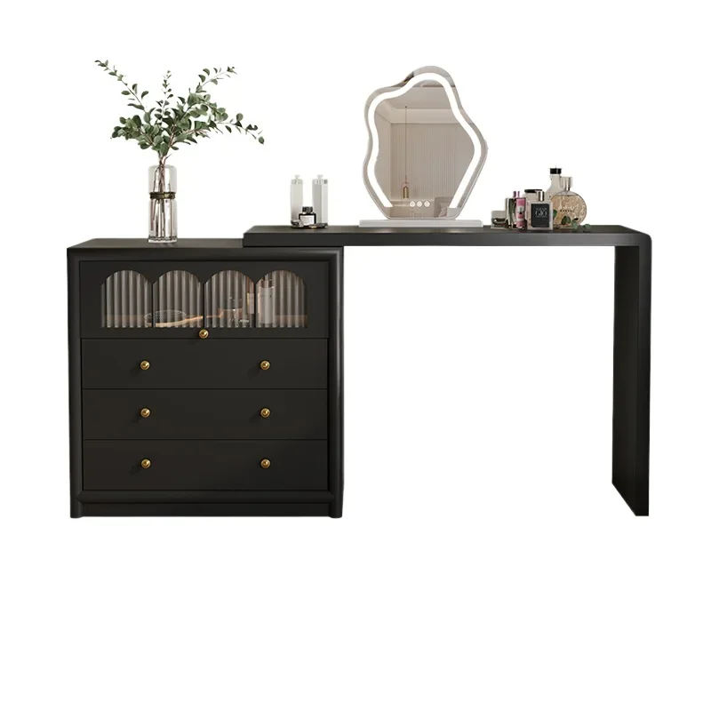 

Black dresser, chest, integrated makeup table, modern style bedroom, advanced light luxury makeup table, retractable