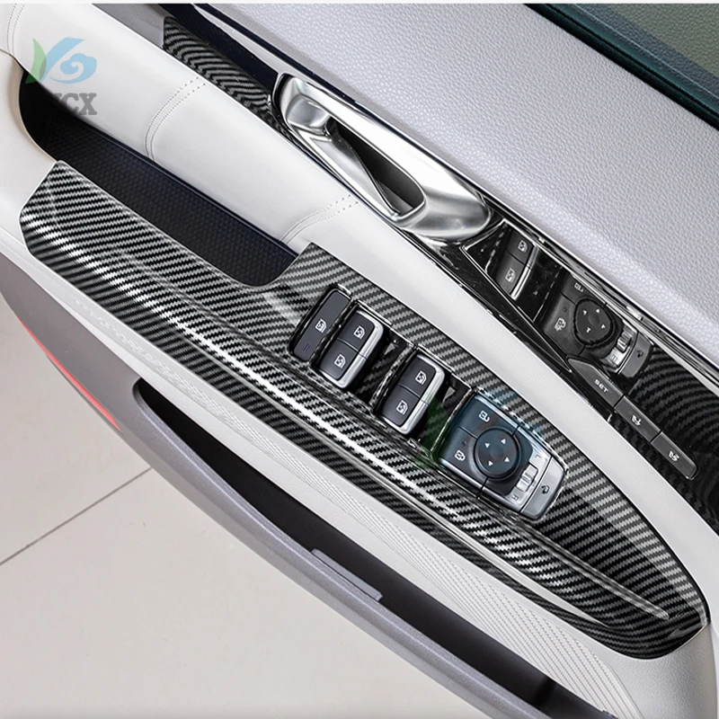 

Car Window Glass Lift Switch Button Cover Trim Sticke For KIA Carnival (Sedona) KA4 2021 2022 ABS chrome carbon fiber