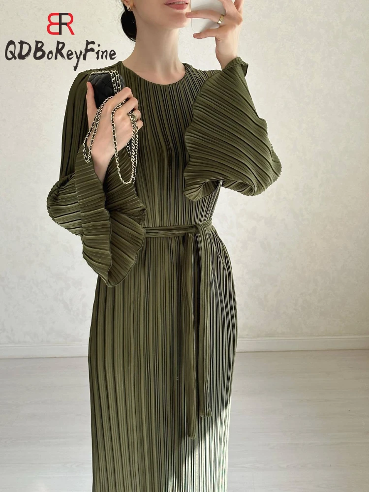 Eleganckie sukienka plisowana damska biurowa, damska z długim rękawem Sexy Vestidos De Mujer czarne sukienka urodzinowa na imprezę Maxi dla kobiet