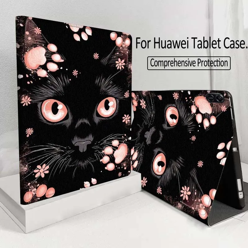

Cartoon Black Cat Eyes For Huawei MatePad M5 T5 SE 11 Pro Honor Tab 5 V7 V8 X9 GT 10.1 10.8 Inch Tablet Case Cover